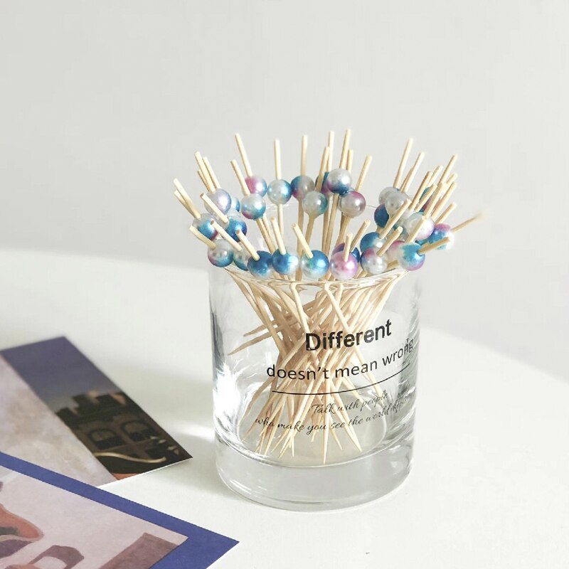 100PCS Gold Beads Bamboo Fruit Sticks For Kids Cocktail Decoration Picks Salad Sandwich Buffet Toothpicks Wedding Party Supply