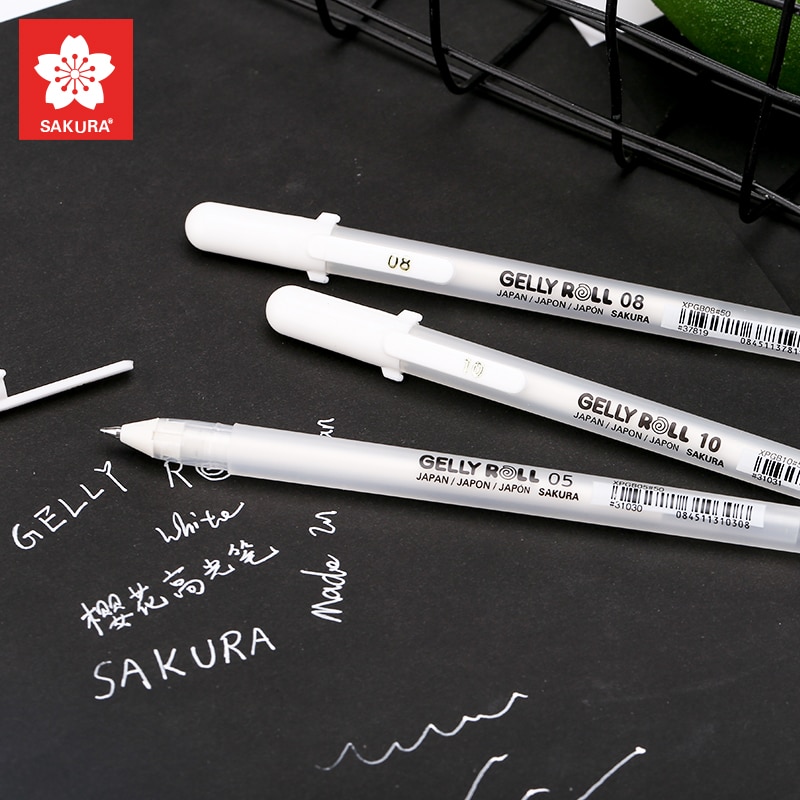 Sakura GellyRoll gelpen, 0,5/0,8/1,0 mm, glanzend, wit, 3 stuks