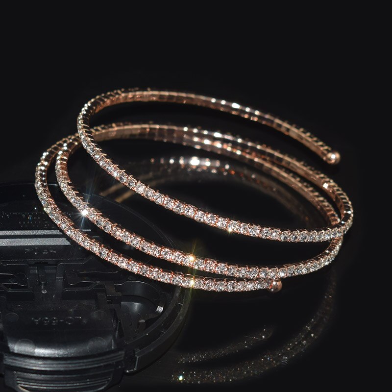 Braccialetto di cristallo classico di lusso con strass pieno bracciale tondo da ragazza bracciale in cristallo bracciale da sposa multistrato: R-  3row-2mm-gold