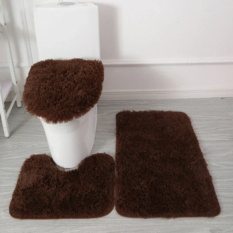 Anti-slip Bathroom Mat Set Luxurious 3-piece Bathroom Rug Set with Non-slip Backing Super Soft Microfiber for Toilet for Modern: BROWN