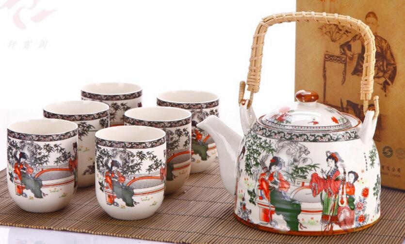 Keramiek 7Pcs Thee Set (1 Theepot Zes Thee Kopjes) Thee Sets Drinkware Chinese Porselein Kungfu Thee Gereedschappen: F