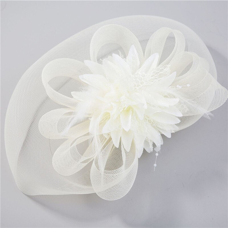 Cappello da sposa con clip Fascinator tornante per le donne festa di nozze filato a rete accessori per capelli fiore