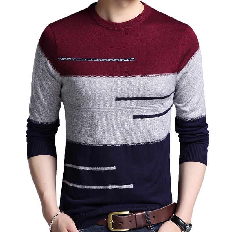 Klassisk strikket genser herre genser varme stripete gensere vinter strikke klær sueter hombre casual camisa masculina