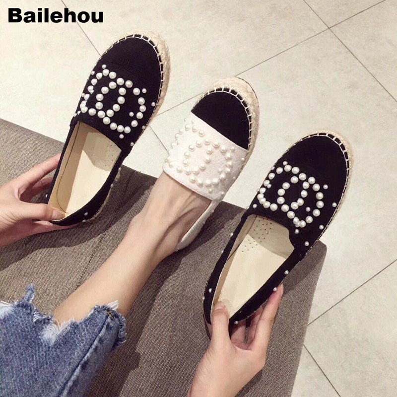 Dames platte schoenen parel loafers riet hennep stro visser platte hak schoenen ronde neus instappers casual schoenen schoenen