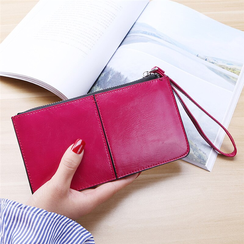 Vrouwen Office Lady Pu Lederen Lange Portemonnee Clutch Rits Business Wallet Bag Kaarthouder Grote Capaciteit Portemonnee: Rose Red