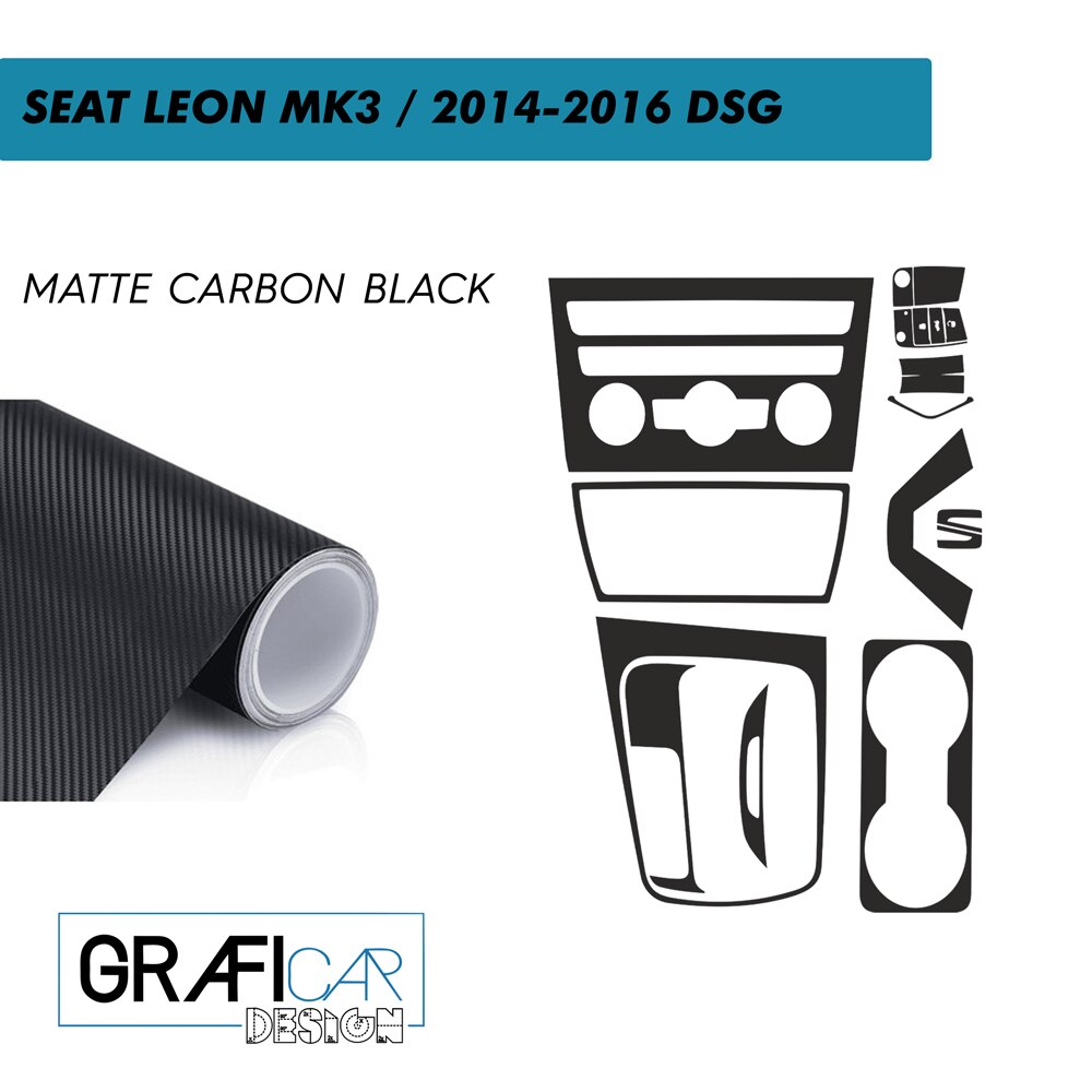 Seat Leon 5F/MK3 Console Interieur Trim Jas Set-Vinyl Folie-Decal-403175051: MATTE CARBON BLACK-2014-2016/DSG