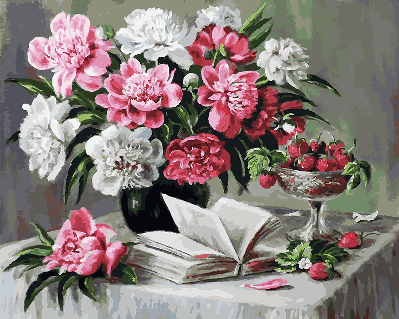 EverShine, Kits de imágenes por números de flores, dibujo pintado a mano, lienzo de peonía, arte de pared, decoración del hogar: SZES-349