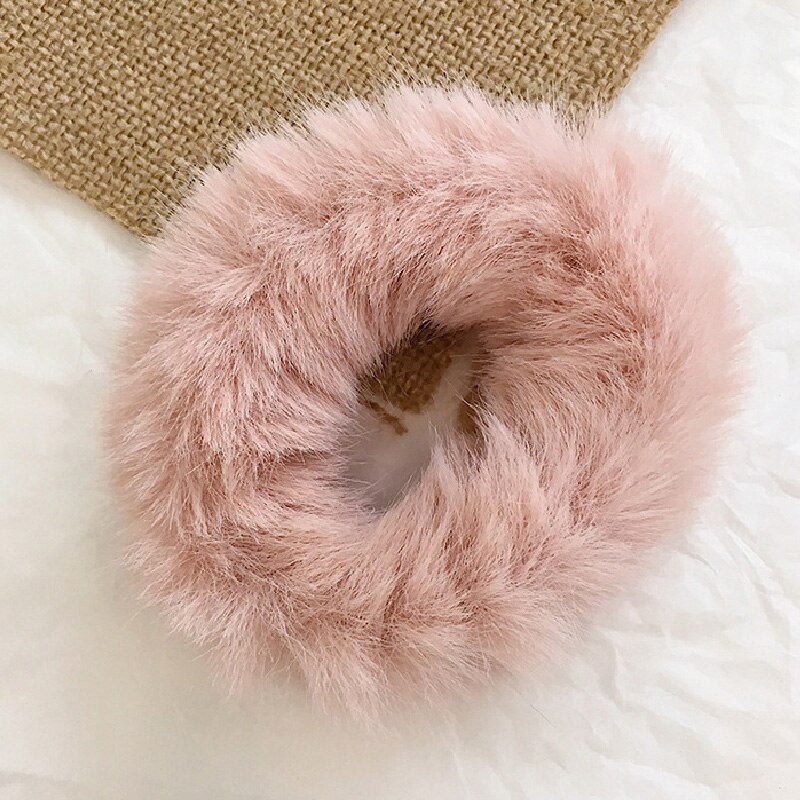 fluffy fuskepels lodne scrunchie elastisk fast hår ringe tau bånd glipper rundt jenter gul rød grønn hestehale plysj hår: Rosa