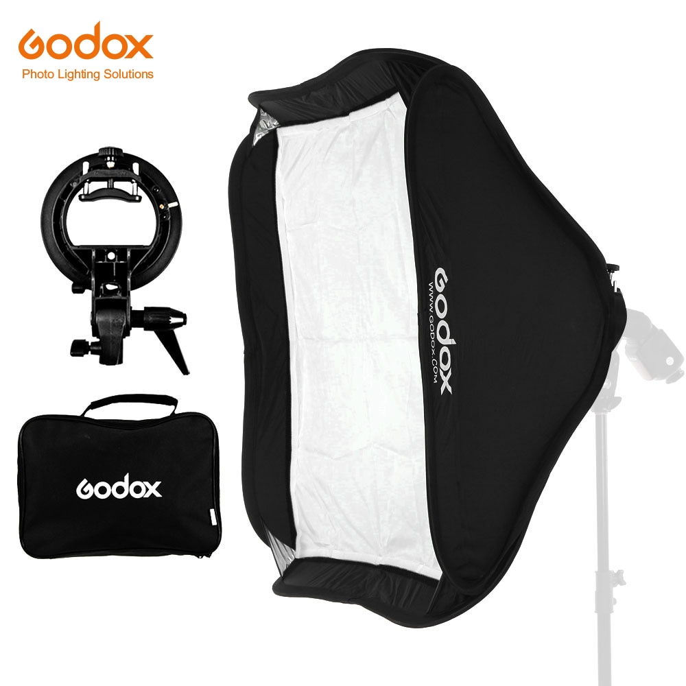 Godox Pro Adjustable 50cm x 50cm Flash Soft Box Kit with S-Type Bracket Bowen Mount Holder for Camera Studio Photograph