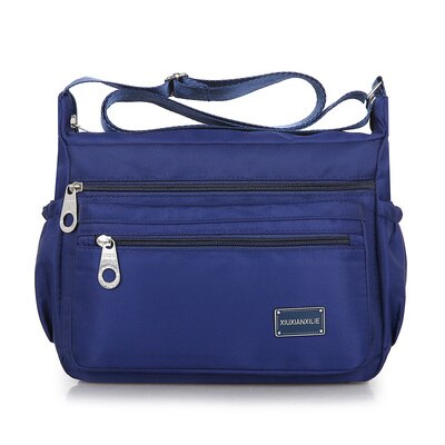 Women Solid Color Zipper Waterproof Nylon Shoulder Bag Floral Crossbody Bag Bolsa feminina: Deep Blue