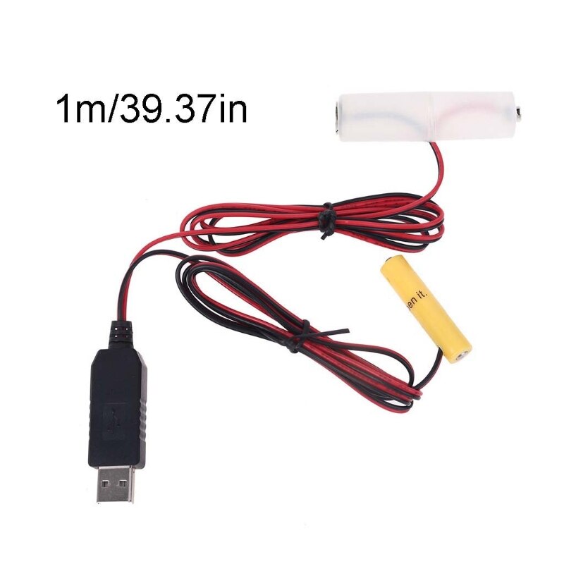 2in1 EU Plug USB Power Adapter Mains Convert to AA + AAA Battery Eliminator Cable Replace 1 to 4pcs 1.5V AA AAA Battery