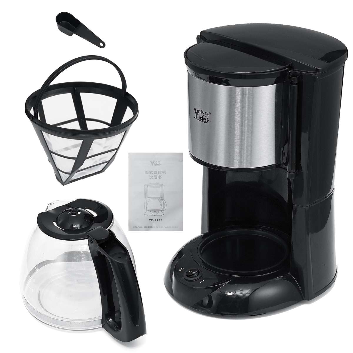 220V Electric Coffee Maker Household Kitchen Automatic Boiler 8-12 Cup Latte Espresso Moka Drip American Coffee Brewing Machine: Black