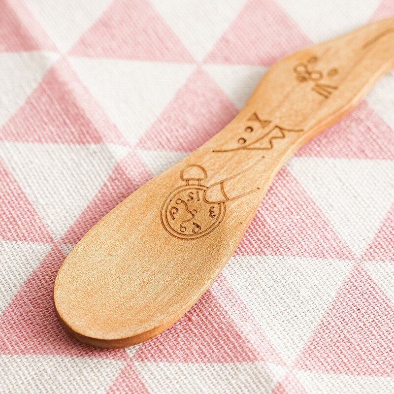Cuillère en bois pour enfants, dessin animé mignon cuillère à café thé soupe cuillères à remuer Dessert couverts à miel outils de cuisine de Style japonais vaisselle