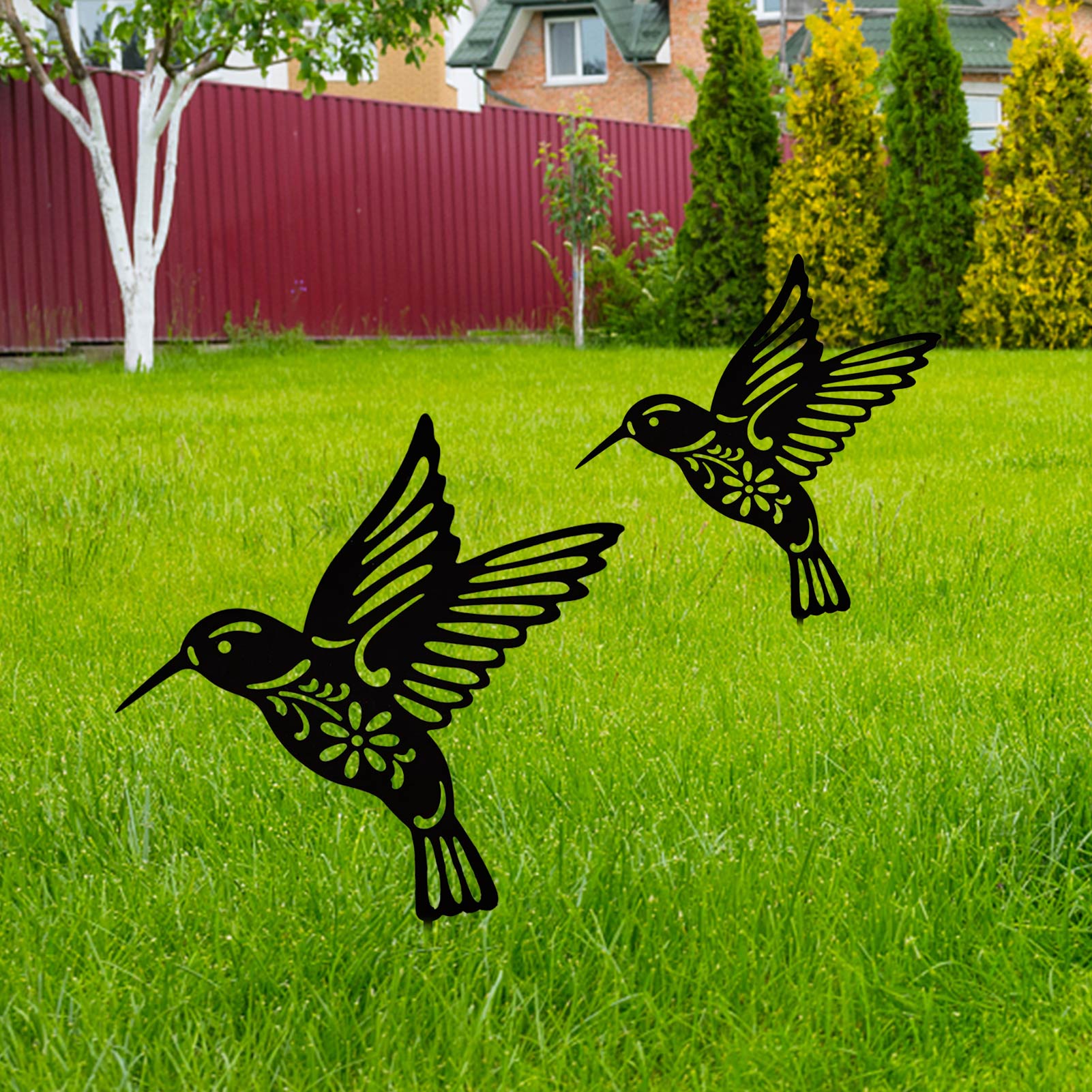 Yard Art Hummingbird Stake Garden Decor Animal Silhouette Stake