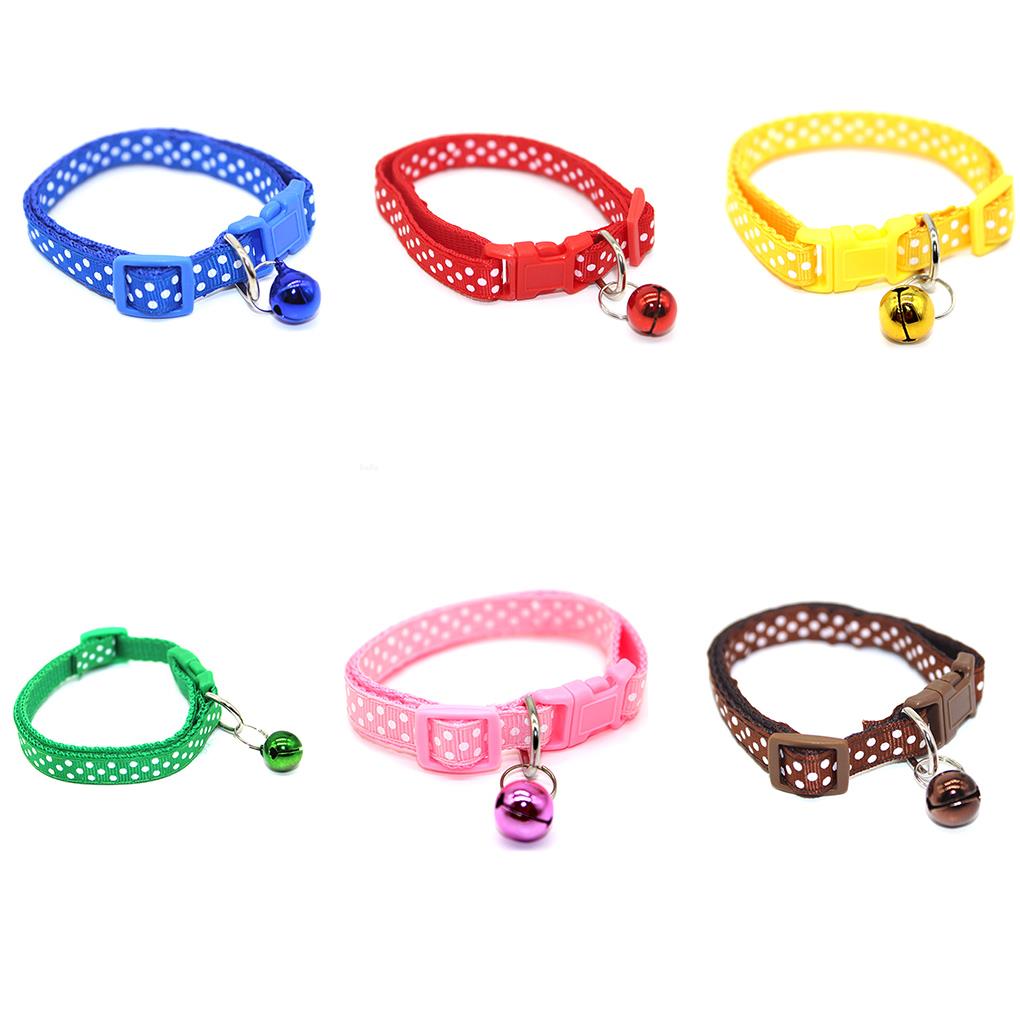 Collar de campana de cobre con parche de nailon para mascotas pequeñas, Gargantilla colorida ajustable con patrón de puntos, Collar para mascotas