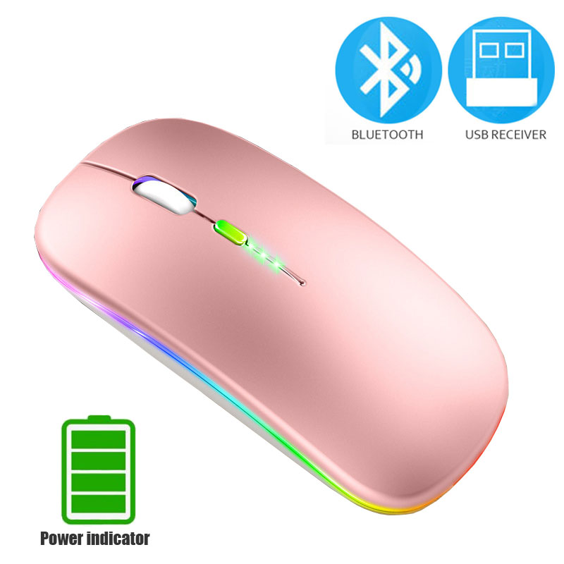 Bluetooth 5.0 Wireless Mouse For Laptop Computer PC Macbook Gaming Mouse 2.4GHz With USB Rechargeable RGB Light Power Indicator: WHITE