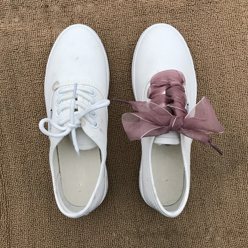 1 Paar 110Cm Mode Shoestrings Vrouwen Schoenveters Platte Zijde Satijn Lint Veters Sneakers Sport Schoenen Kant Boog