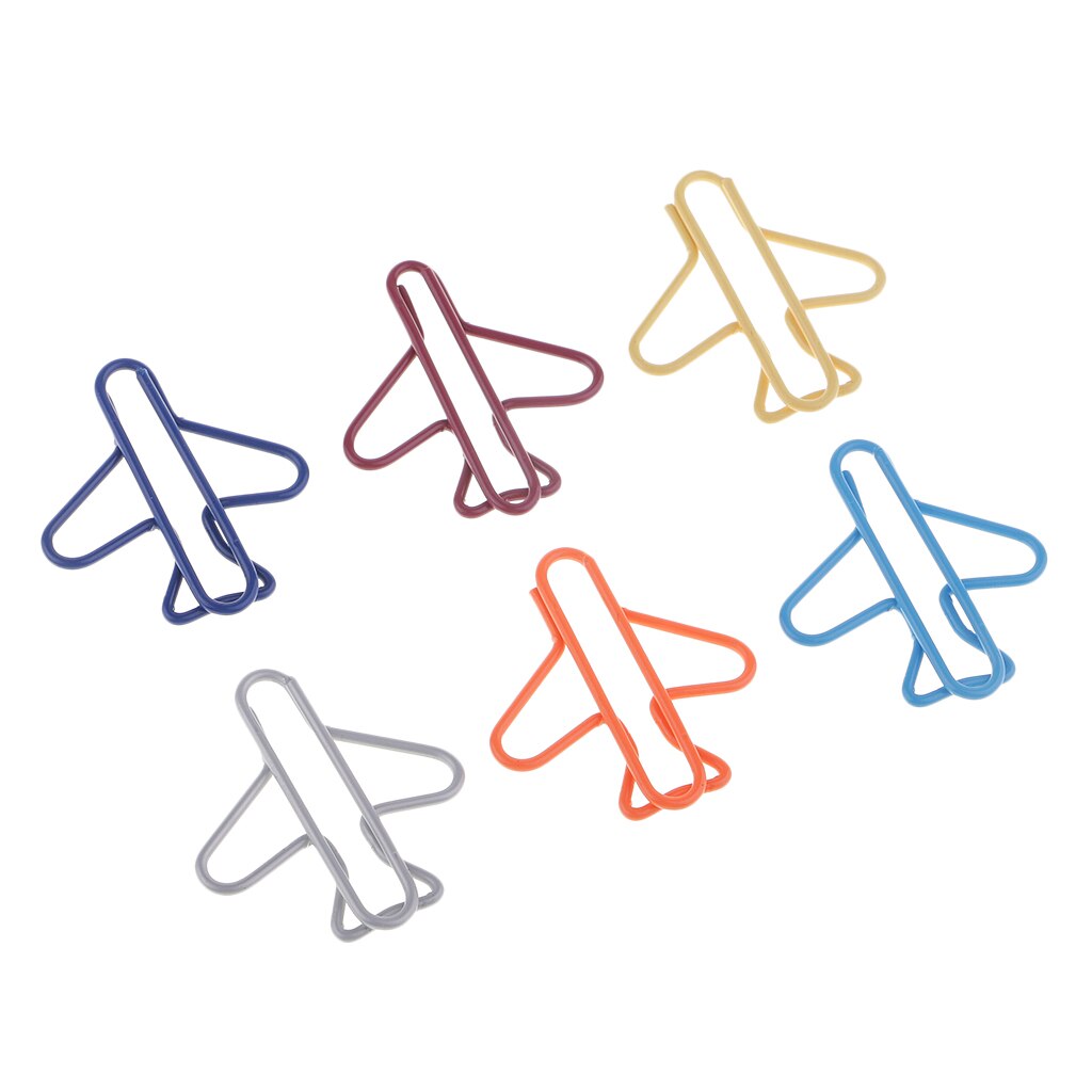 30Pcs Aircraft Shape Metal Paper Clips Mix Colors Airplane Clamps Bookmarks Office Cute Binder Clip Photos Letter Paper Clip