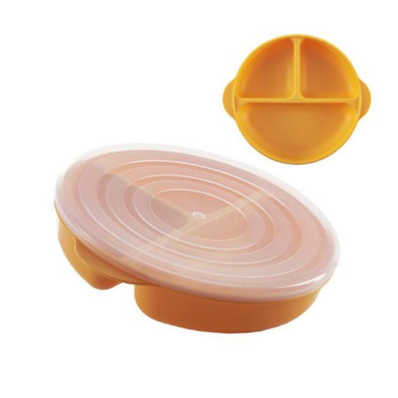 1 PC Safety Plate Children's Cartoon Dinner Plate Dishes Fruit Round Split 3 Grid Baby Plate: Orange