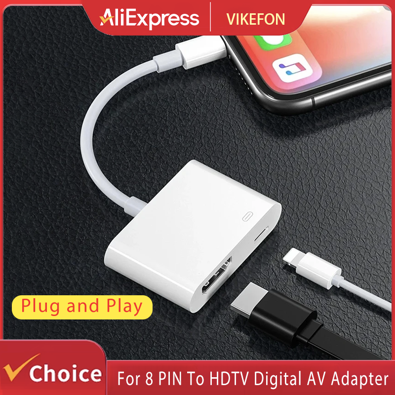 Pour adaptateur AV numérique 8 broches vers HDTV 1080P, écran de synchronisation HDMI, convertisseur Audio AV numérique pour moniteur de projecteur HDTV iPhone 14 13
