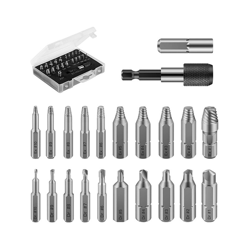 22/33Pcs Damaged Screw Extractor Drill Bit Extractor Drill Set Speed Take Out Broken Screw Bolt Extractor Bolt Stud Remover Tool: 22 piece set