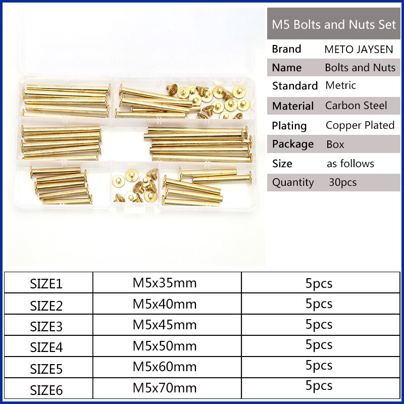 M5 Nickel Brass Plated Phillips Chicago Screw Binding Screws Assortment Kit DIY Accessories Replacement Kits 180PCS/60PCS