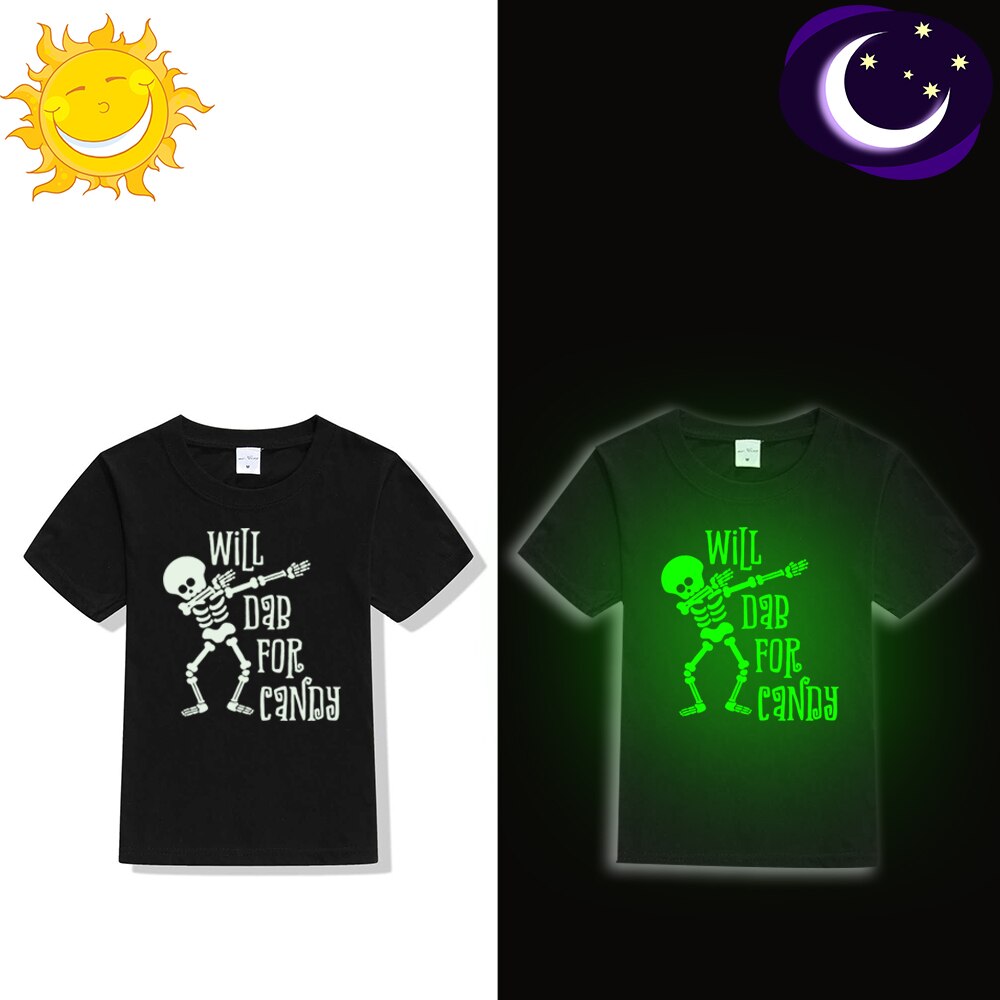 Zal Dab Voor Snoep Funny Kids Halloween Lichtgevende T-shirt Kinderen Korte Mouw Noctilucent T-shirts Peuter Glow In Dark Tees: 12m