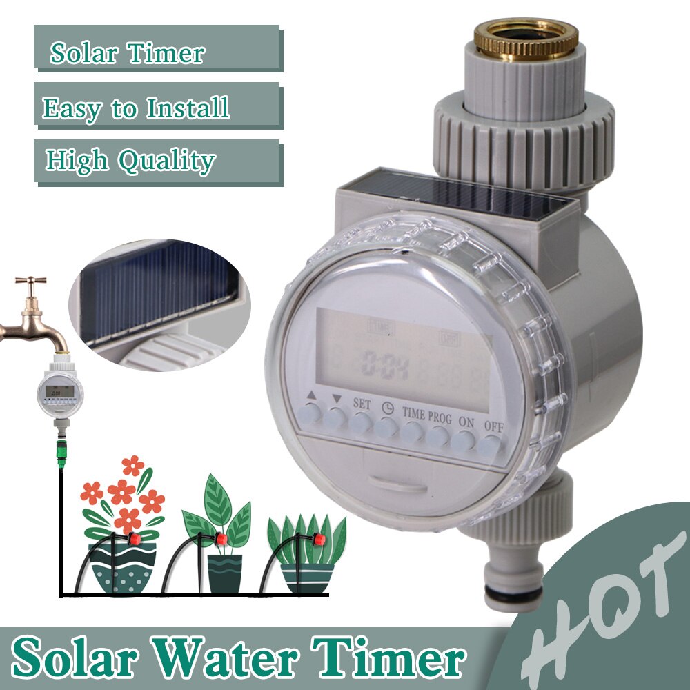 Solar Power Water Timer Automatic Irrigation Solenoid Valve Controller Waterproof LCD Display Home Indoor Outdoor Sprinkler