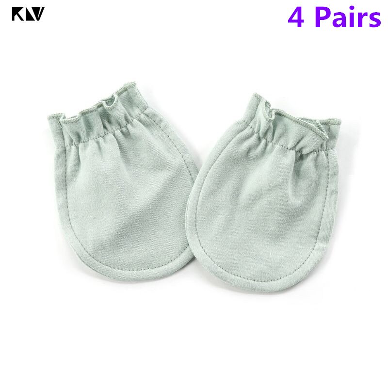 4 pares bebê luvas de algodão recém-nascido infantil elástico proteção rosto anti agarrar respirável anti riscando luvas quentes: Green