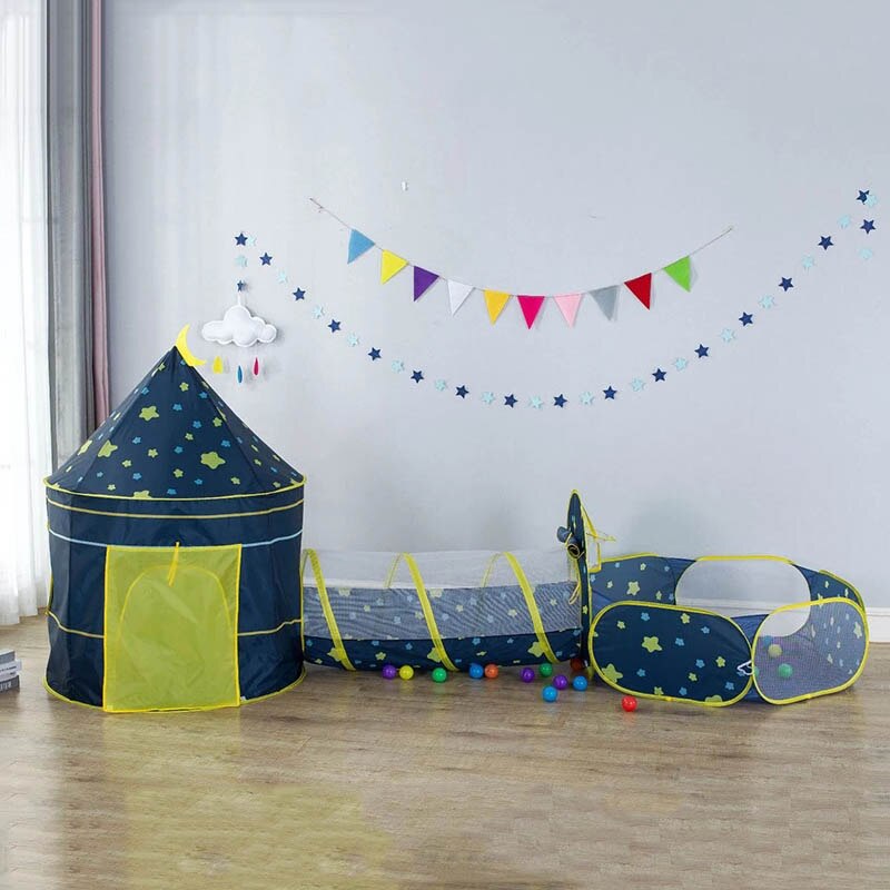 3 in 1 tenda per bambini casa giocattolo palla piscina portatile bambini Tipi tenda Tunnel strisciante piscina palla Pit House tenda rimovibile per bambini