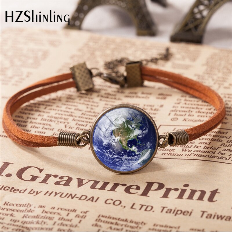 Wereld Moeder Vintage Lederen Armband Planet Earth Globe Kaart Armbanden Art Accessoires