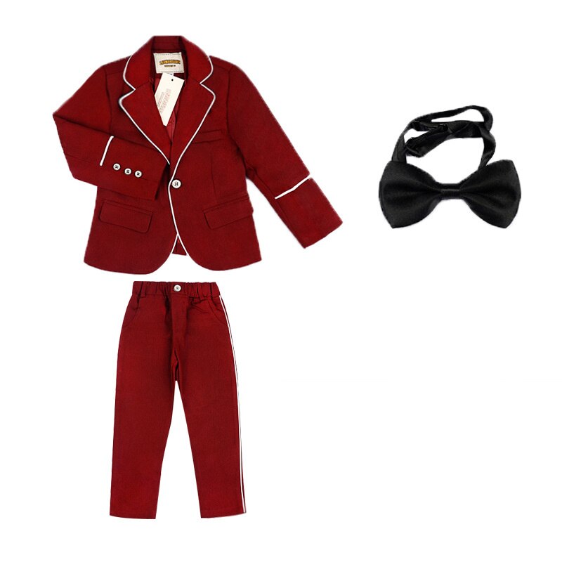 Boys Formal Suits for Weddings Prom Party School Children Slim Fit Suit Set Boys Blazer Trouser with Bowtie Clothes F135: red 2pcs / 4T