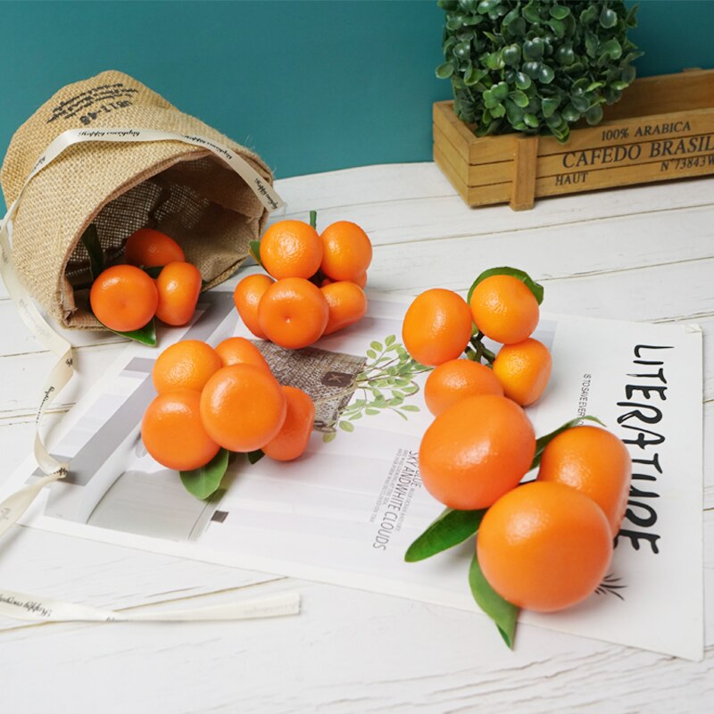 Modelo naranja de simulación, fruta naranja con ramas y hojas simuladas, modelo Shatangju, juguetes de iluminación