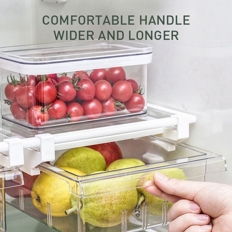 Transparent Refrigerator Drawer Storage Box Retractable Pullout Drawer Fresh Spacer Layer Sort Kitchen Fridge Shelf Organizer
