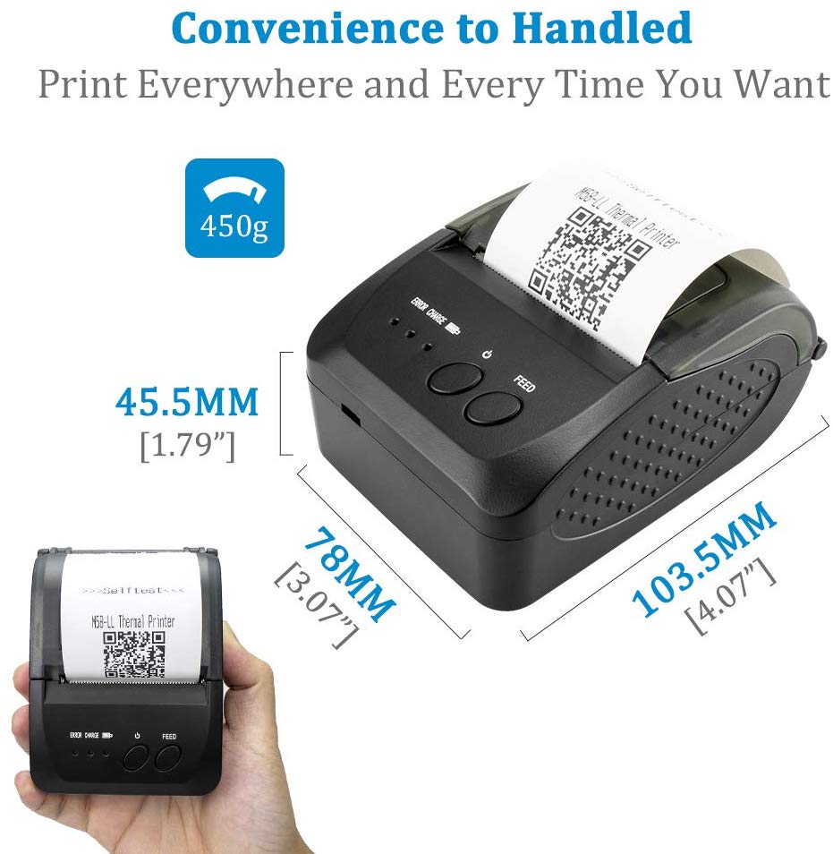 Bærbar bluetooth termisk skriver mini pos kvitteringsskriver for mobiltelefonlomme 58mm regningsmaskin for supermarked
