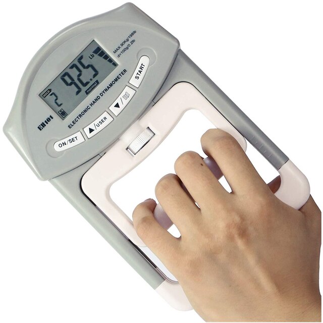 90kg/198lbs Electronic Digital Hand Dynamometer Auto Capturing Power Counting Gripper Hand Grips Strengthener Measurement Meter: grey without box