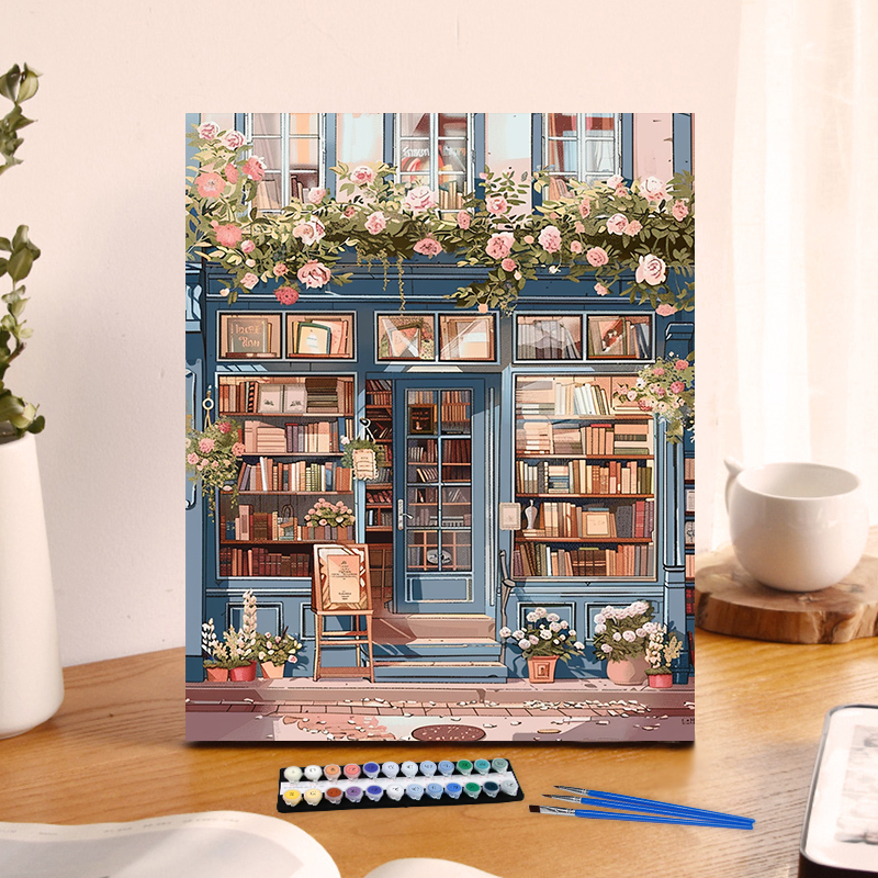 Painting By Numbers Flower Bookstore Anniversary on Digital Painting Canvas Acrylic Paint Image Digital Coloring