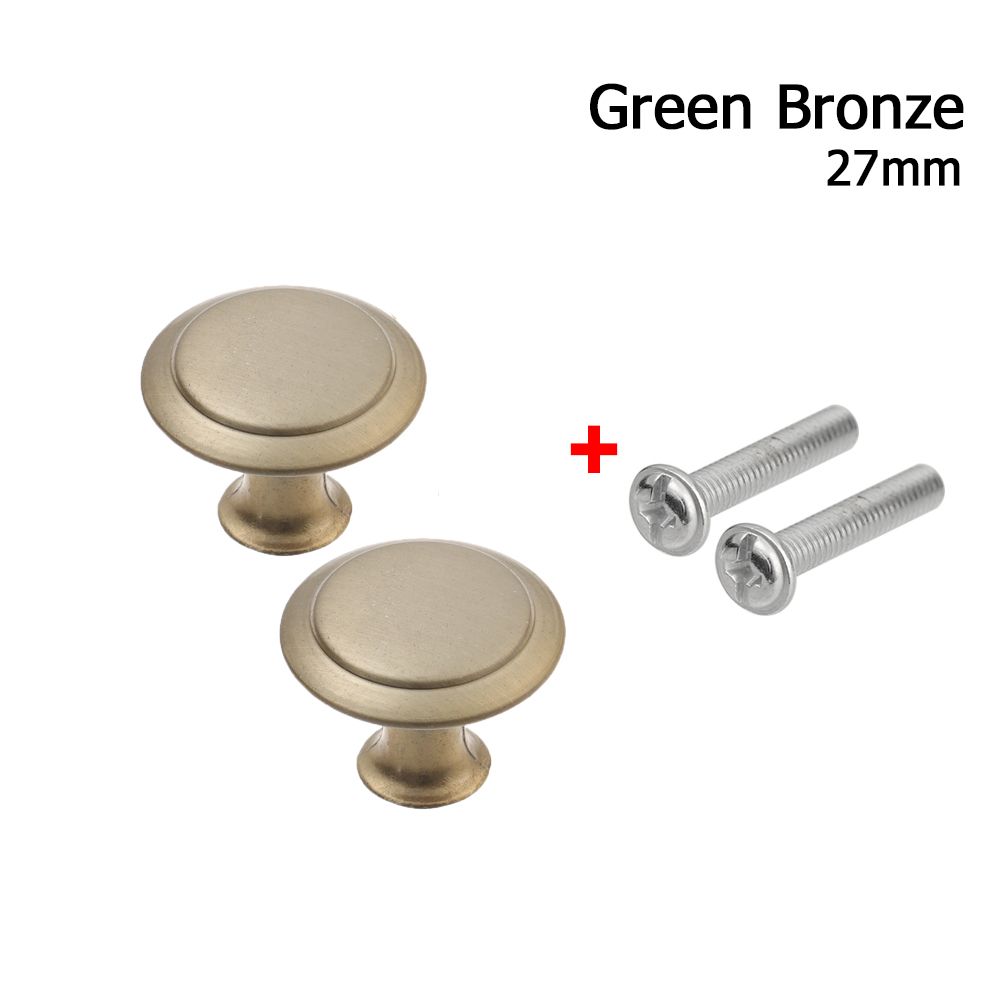 2pcs/lot Wardrobe Pulls Round Brass Furniture Door Handles Fitting Kitchen Cupboard Dresser Drawer Knobs Luxury Cabinet Pull: 27mm-green bronze