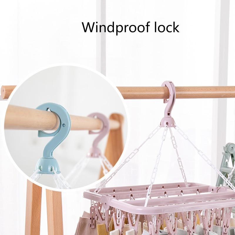 Colgador de secador de ropa plegable, estante de secado de plástico multifuncional para el hogar, dormitorio, balcón, armario, tendedero W, 32 Clips