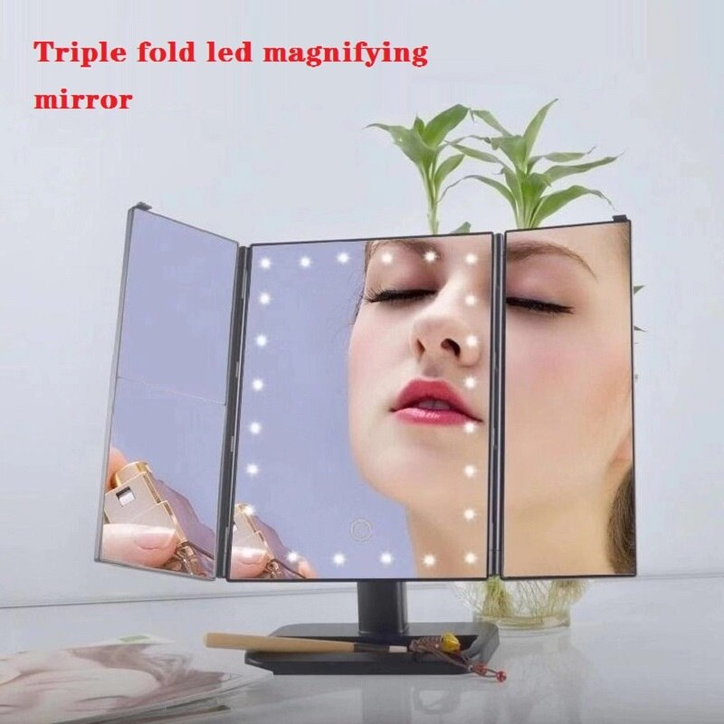 Led Make-Up Spiegel 22 Vanity Light Vergrootglas 3 Floding Aanrecht Touch Screen Cosmetische 10x Vergrootglas Kleine Spiegel Beauty Tools