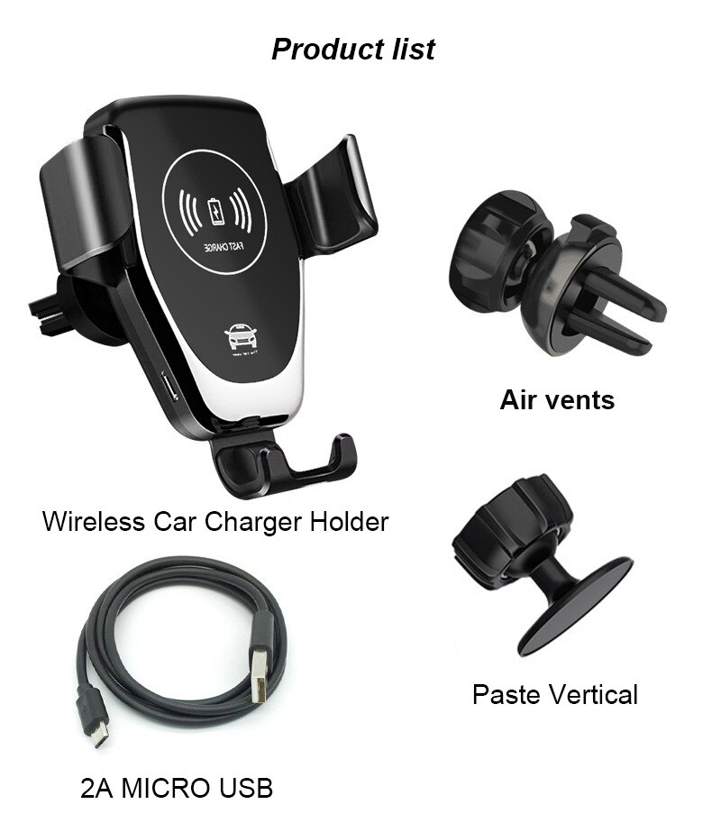 Cargador inalámbrico rápido Qi para coche, soporte de carga para iPhone 13, 12, 11 Pro, XS, Max, XR, X, Samsung S10, S9, 60W: 15W 2in1 Black