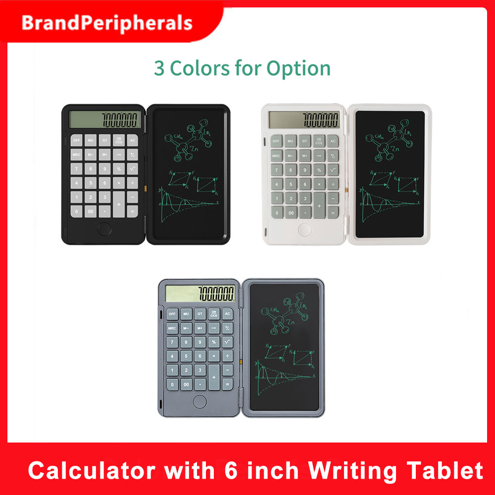 Calculator with 6 inch Writing Tablet Portable Foldable Smart Erasable LCD Graphics Rechargeable Battery 12 Digit Display
