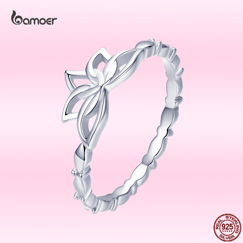 Bamoer Zomer Verse Lotus 925 Zilveren Ring Voor Vrouwen 100% 925 Sterling Zilver Elegante Bloem Ring Trendy All-Match sieraden GAR018