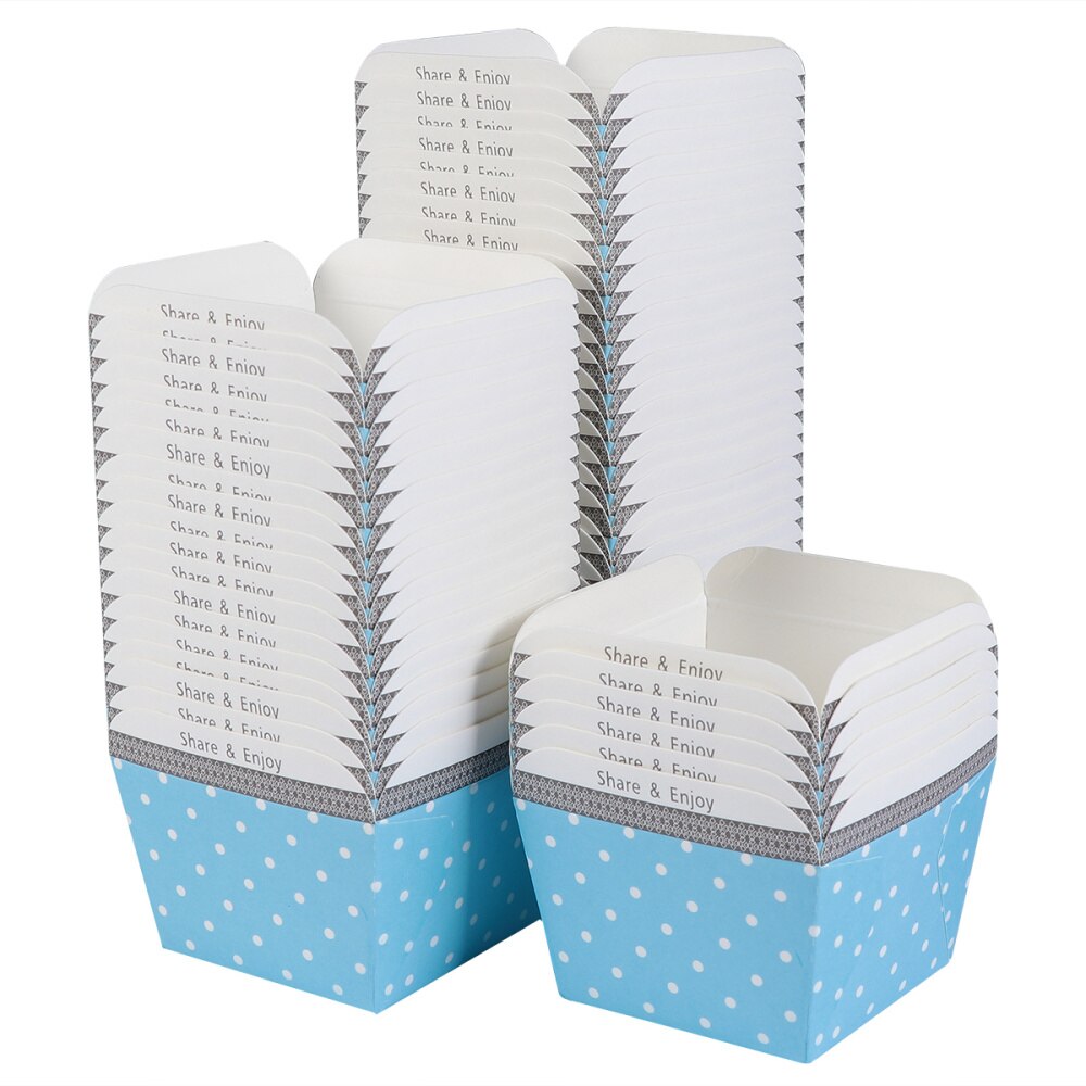 100pcs Paper Cupcake Cups Square Disposable Cake Cup Heat-resistant Dessert Bowls Mini Cake Box Party Supplies (Blue Dot)