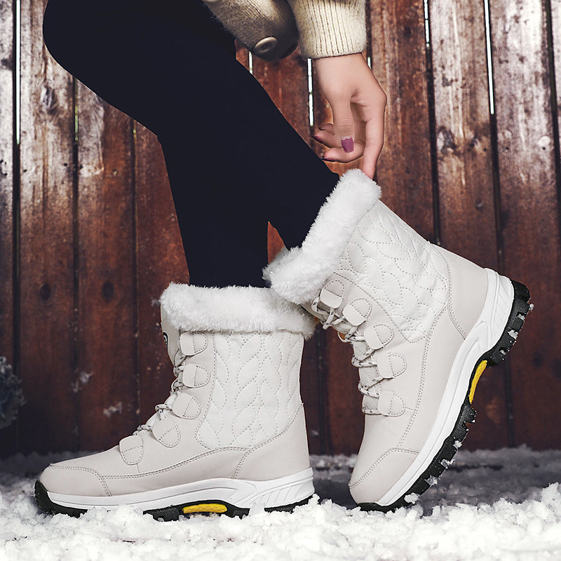 Pinsen Winter Vrouwen Snowboots Warme Push Mid-Kalf Laarzen Vrouwen Platform Vrouwelijke Lace-Up waterdicht Botas Mujer
