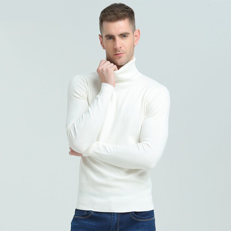 Herre rullekrave bomuldstrøje varm efterår vinter blød slim fit behageligt langærmet tøj strikket afslappet herre sweater