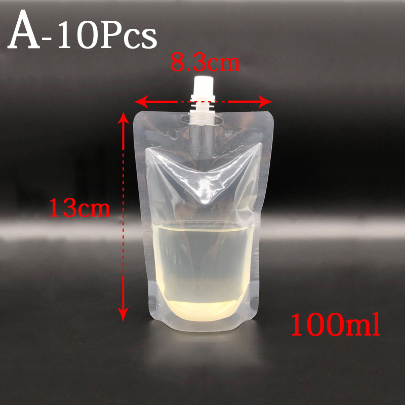 10Pack 100-500ml Stand Up Plastic Drink Bag Packaging Spout Pouch for Beverage Liquid Juice Milk Coffee Camping Outdoor Storage: A-100ml