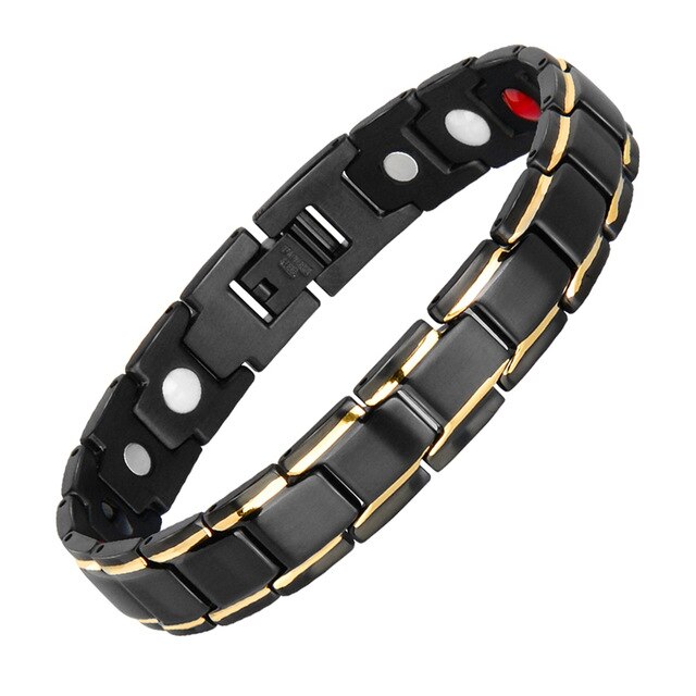 Heren zwarte armband goudkleurige gezondheidsenergie germanium roestvrijstalen armband 4 in- in-1 magnetische gezondheidsarmbanden voor heren sieraden: Stijl 2