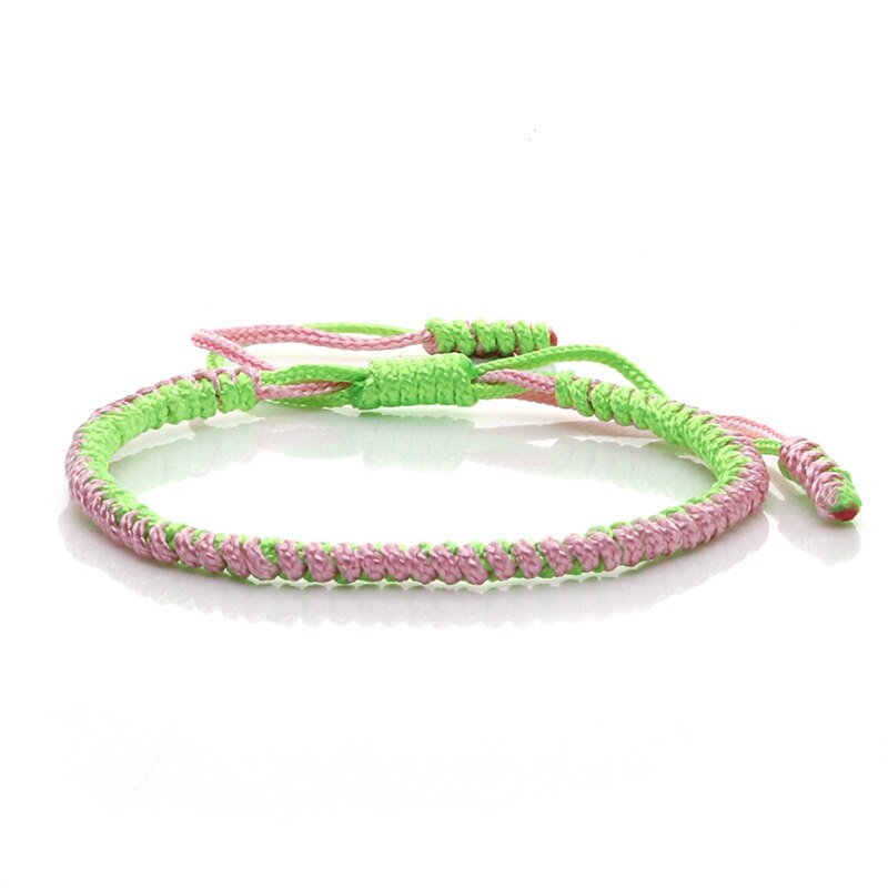 Original Multi couleur Bracelet tibétain bouddhiste chanceux à la main noeuds corde réglable Bracelets porte-bonheur & Bracelet pour femmes hommes bijoux: lightgreen-lightpink