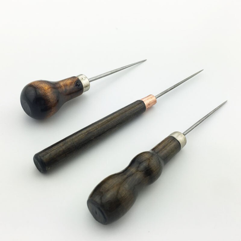 Herramienta de aguja de hierro con mango de madera, punzón multiusos para coser a mano, cónica, suministros para zapatos de cuero, 1 ud.